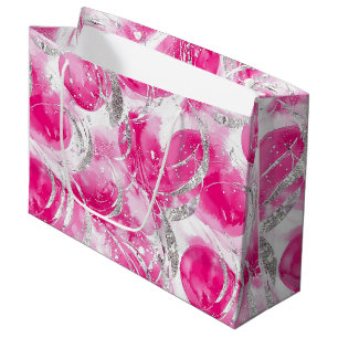 Pink Silver Glam Abstrakt Circles Birthday Große Geschenktüte