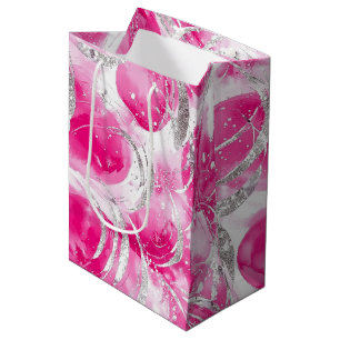 Pink Silver Glam Abstrakt Circles Birthday Mittlere Geschenktüte