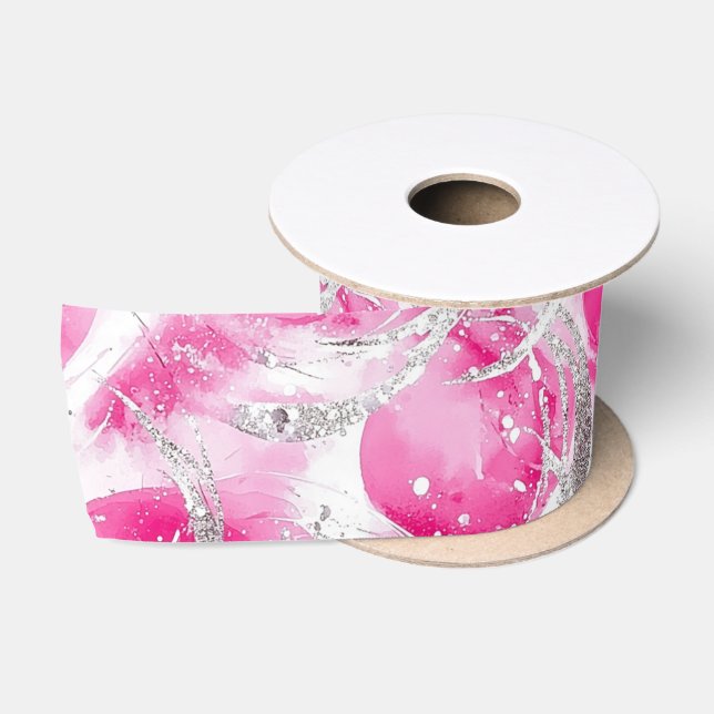 Pink Silver Glam Abstrakt Circles Birthday Satinband (Spule)