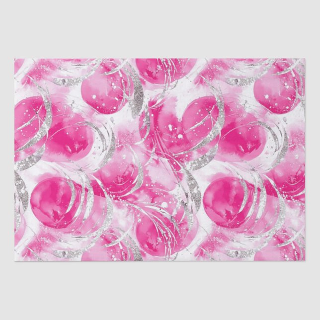 Pink Silver Glam Abstrakt Circles Birthday Seidenpapier (Vorderseite)