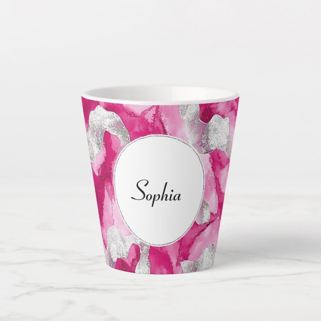Pink Silver Glam Abstrakt Milchtasse (Vorderseite)