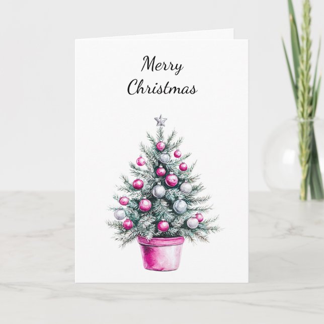 Pink Silver Glam Ornament Weihnachtsbaum Karte (Vorderseite)