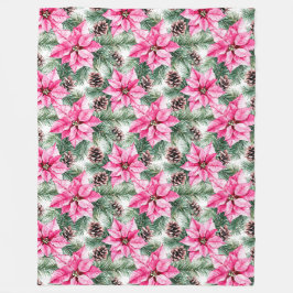 Pink Silver Glam Poinsettia Flowers Christmas Fleecedecke