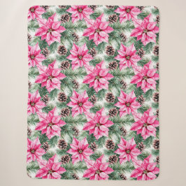 Pink Silver Glam Poinsettia Flowers Christmas Sherpadecke