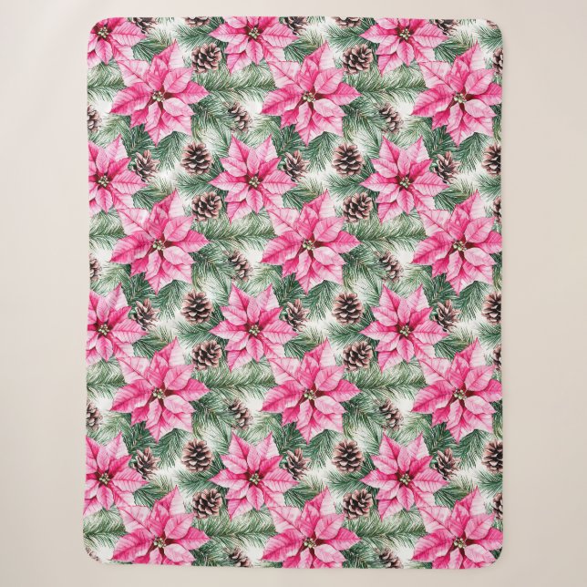 Pink Silver Glam Poinsettia Flowers  Sherpadecke (Vorderseite)