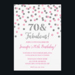 Pink Silver Glitzer Confetti 70 und fabelhaft Einladung<br><div class="desc">Custom 70. Geburtstag Party Einladungen in einem rosa und silbernen Glitzer Konfetti Muster. Fügen Sie Ihren Namen und Party Details für eine einzigartige und stilvolle 50 und fabelhafte Party Einladung.</div>