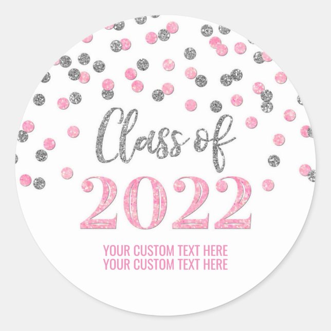 Pink Silver Glitzer Confetti Abschluss 2022 Runder Aufkleber (Vorderseite)