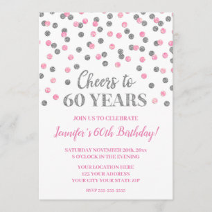 Pink Silver Glitzer Confetti Feiert 60 Jahre Einladung