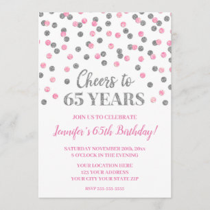 Pink Silver Glitzer Confetti Feiert 65 Jahre Einladung