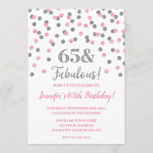Pink Silver Glitzer Confetti jubelt auf 65 Jahre Einladung
