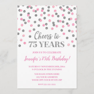 Pink Silver Glitzer Confetti jubelt auf 75 Jahre Einladung