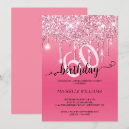 Pink Silver Glitzer Kalligrafie Geburtstag Einladung