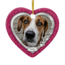 Pink Silver Heart Pet Dog Memorial Foto Weihnachte