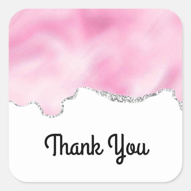 Pink & Silver Imitate Glitzer StylishVielen Dank Quadratischer Aufkleber (Vorderseite)