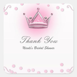 Pink & Silver Krone Party Konfetti Geschenk Quadratischer Aufkleber