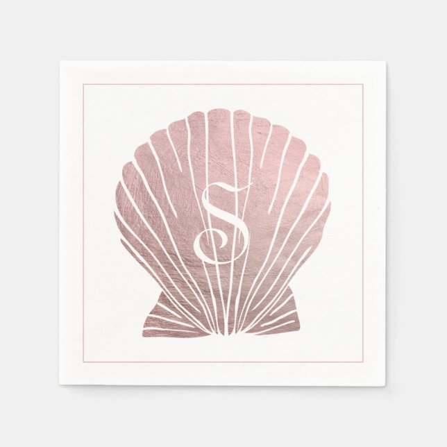 Pink Silver Metallic Monogram Beach Wedding Serviette (Vorderseite)