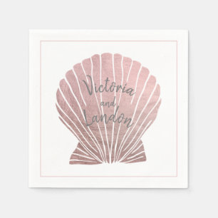 Pink Silver Metallic Seashell Name Beach Hochzeit Serviette