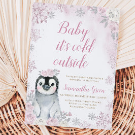 Pink Silver Pinguin Baby Dusche Einladung