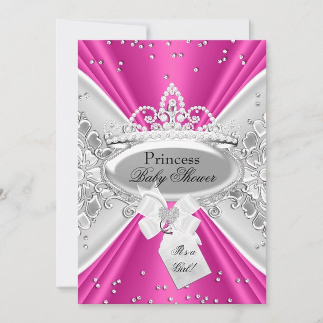 Pink Silver Princess Tiara Baby Dusche einladen Einladung (Vorderseite)