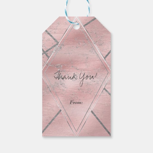 Pink & Silver Satin Sparkle Glam Chic Gastgeschenk Geschenkanhänger (Rückseite)