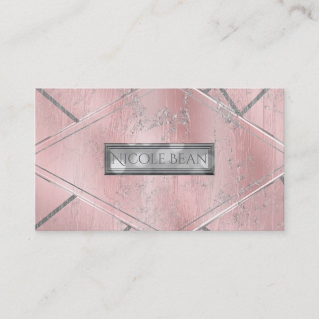 Pink & Silver Satin Sparkle Glam Chic Salon Style Visitenkarte (Vorderseite)