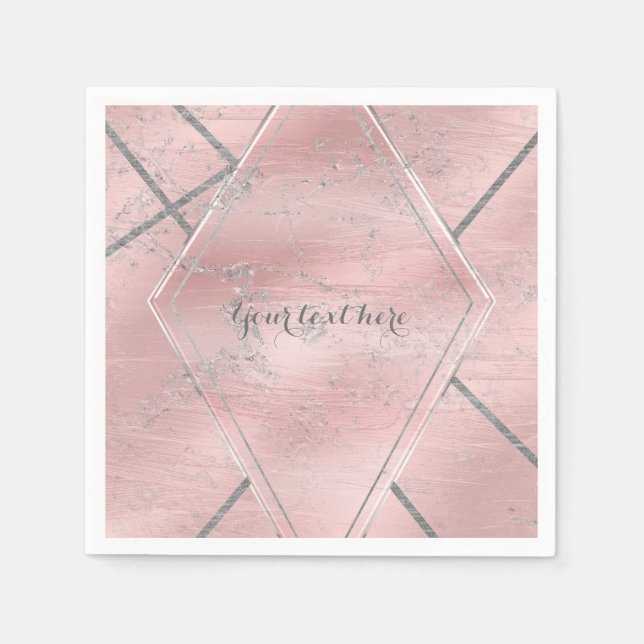 Pink & Silver Satin Sparkle Glam Designer Party Serviette (Vorderseite)