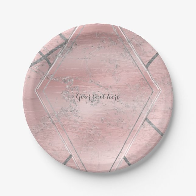 Pink & Silver Satin Sparkle Glam Designer Stil Pappteller (Vorderseite)