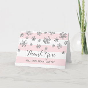 Pink Silver Snowflakes Babydusche Danke