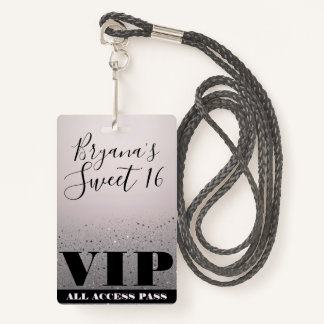 Pink Silver Sparkle Glitzer Glam Sweet 16 VIP Pass Ausweis