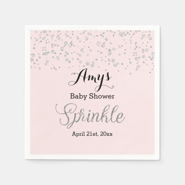 Pink Silver Sprinkle Babydusche Napkin Serviette (Vorderseite)