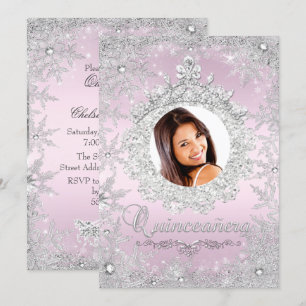 Pink Silver Tiara Snowflake Sparkasse Quinceanera Einladung