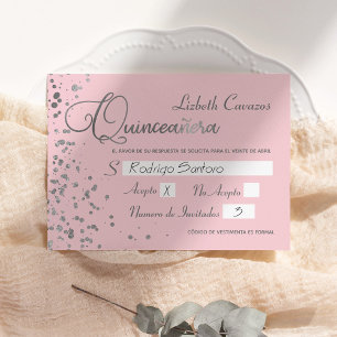 Pink Silver UAWG Quinceanera Spanish Response Card Einladung