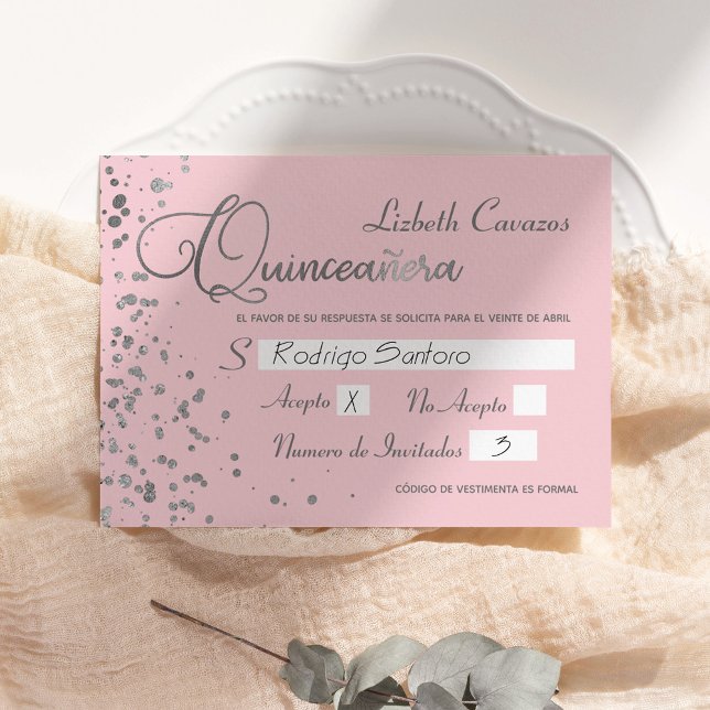 Pink Silver UAWG Quinceanera Spanish Response Card Einladung (Von Creator hochgeladen)