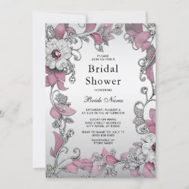 Pink Silver White Floral Brautparty Einladung