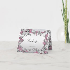 Pink Silver White Floral Danke Karte