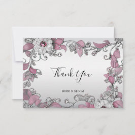 Pink Silver White Floral Danke Karte