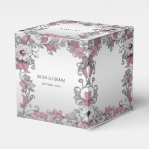 Pink Silver White Floral Gevor Box Geschenkschachtel