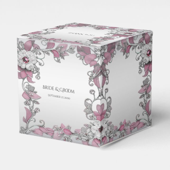 Pink Silver White Floral Gevor Box Geschenkschachtel (Vorderseite)