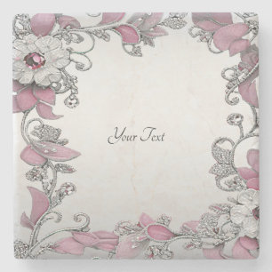 Pink Silver White Floral Stone Untersetzer