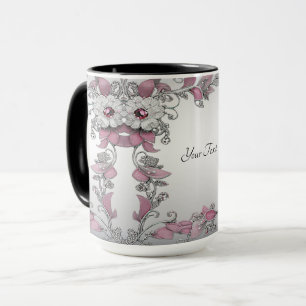 Pink Silver White Floral Tasse