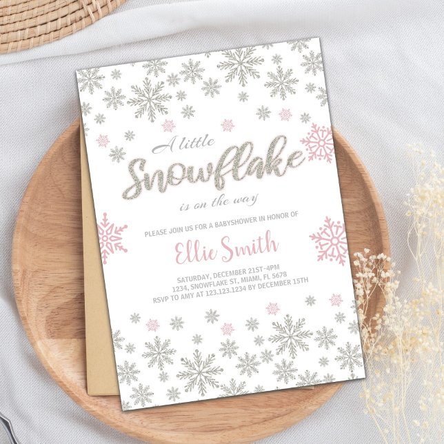 Pink Silver Winter Babydusche individuell einstell Einladung (Pink Silver Winter Baby Shower Invitations)