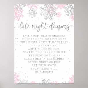 Pink Silver Winter Late Night Diapers Babydusche Poster