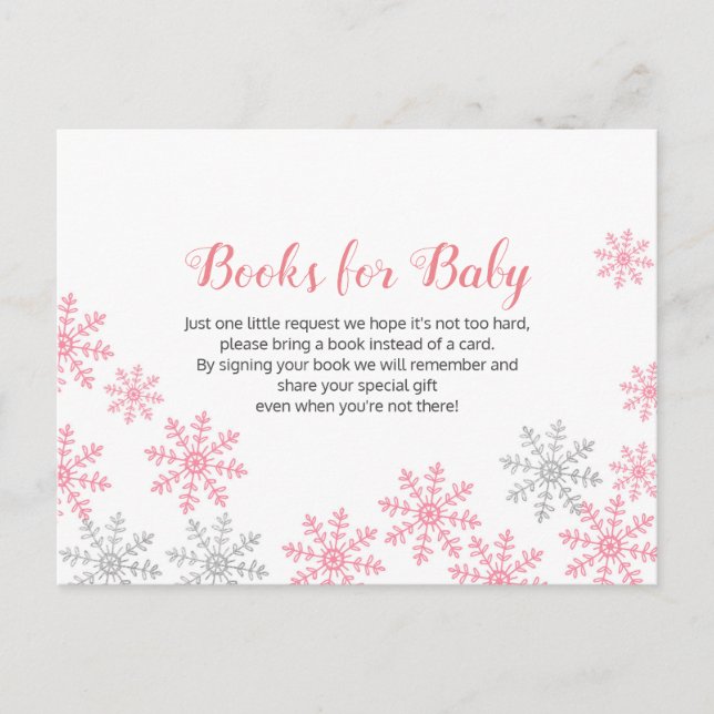 Pink Silver Winter Snowflake Bücher für Kinder Einladungspostkarte (Vorderseite)
