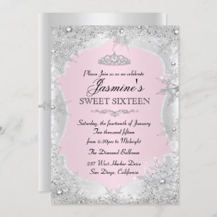 Pink Silver Winter Snowflake Sweet 16 Einladung