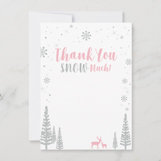 Pink & Silver Winter Wonderland Carte de remerciem (Devant)
