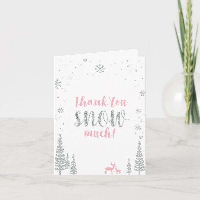 Pink & Silver Winter Wonderland Carte de remerciem (Devant)