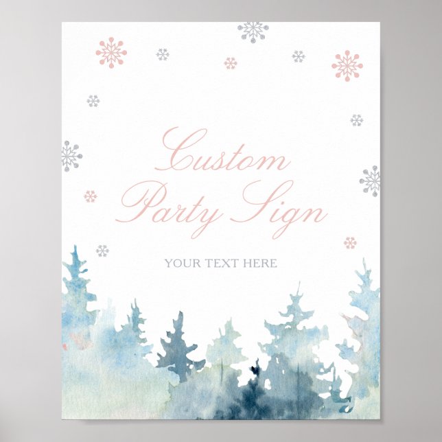 Pink & Silver Winter Wonderland Custom Party Signi Poster (Vorne)