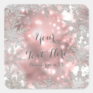 Pink Silver Winter Wonderland Snowflake Gefallen Quadratischer Aufkleber