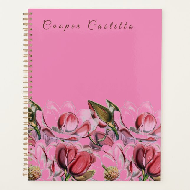 Pink Simple Beruflich Calligraphy Magnolias Planer (Vorderseite)