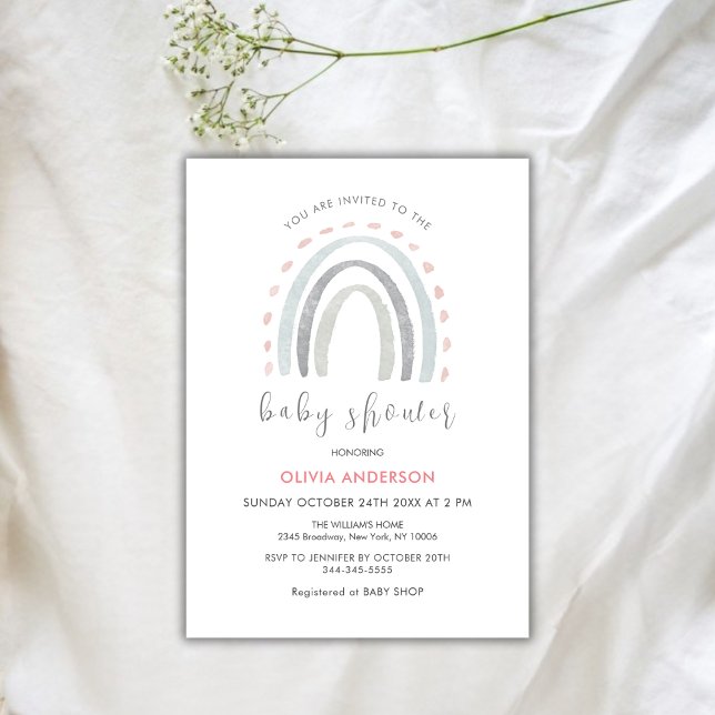 Pink Simple Boho Rainbow Girl Baby Dusche Einladung (Pink Simple Boho Rainbow Girl Baby Shower Invitation)
